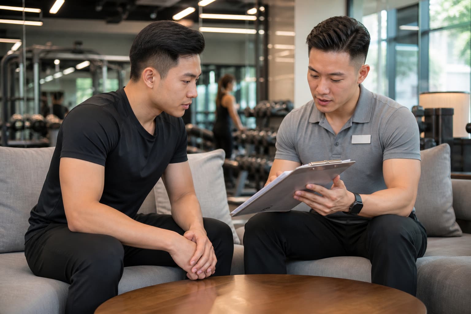 Buổi tư vấn trước khi chọn PT với bảng kế hoạch và chứng chỉ