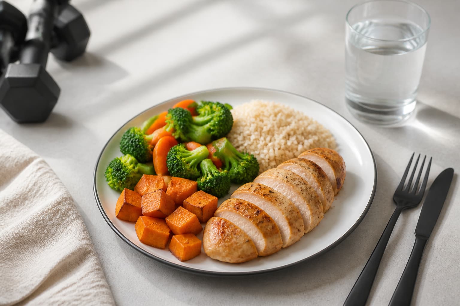 Bữa ăn phục hồi sau tập với protein, carbohydrate và nước