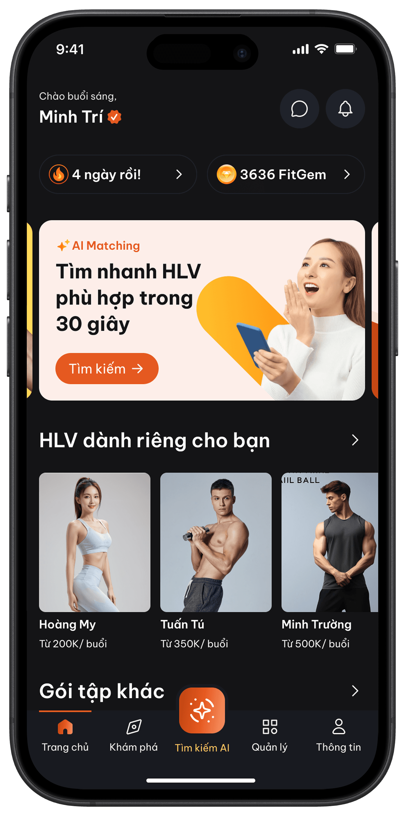 Giao diện ứng dụng FitSo trên iPhone